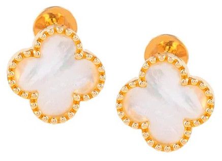 Pearly Bud Yellow Gold Women Stud Earring