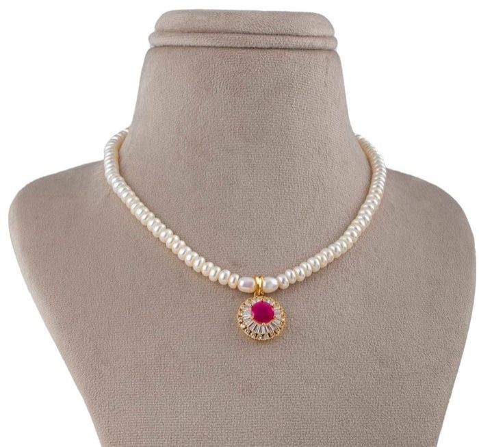 Regal Ruby And Women Pearl Jewelry Set