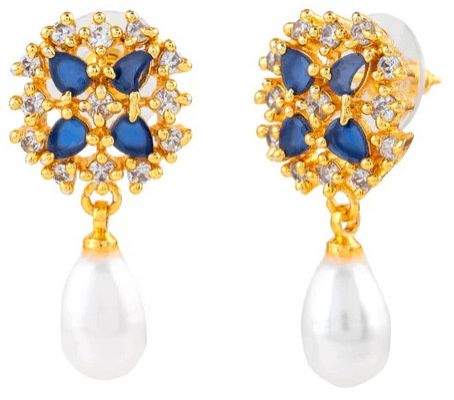 Sapphire Flora Women Pearl Drops Earrings, Color : White
