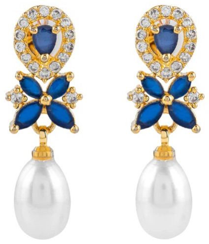 Sapphire Sparkle Pearl Women Tops Earrings, Color : White