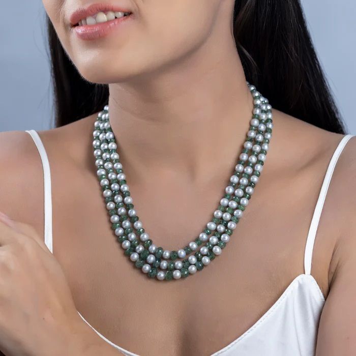 Verde Freshwater Women Pearl And Emerald Necklace