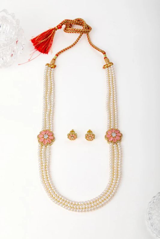 Women Red Bouquet Three-Line Necklace Long Set