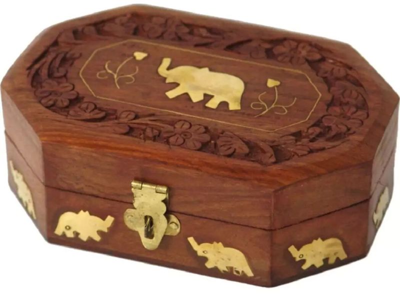 Beautifully Crafted Wooden Hexagonal Jewellery Box
