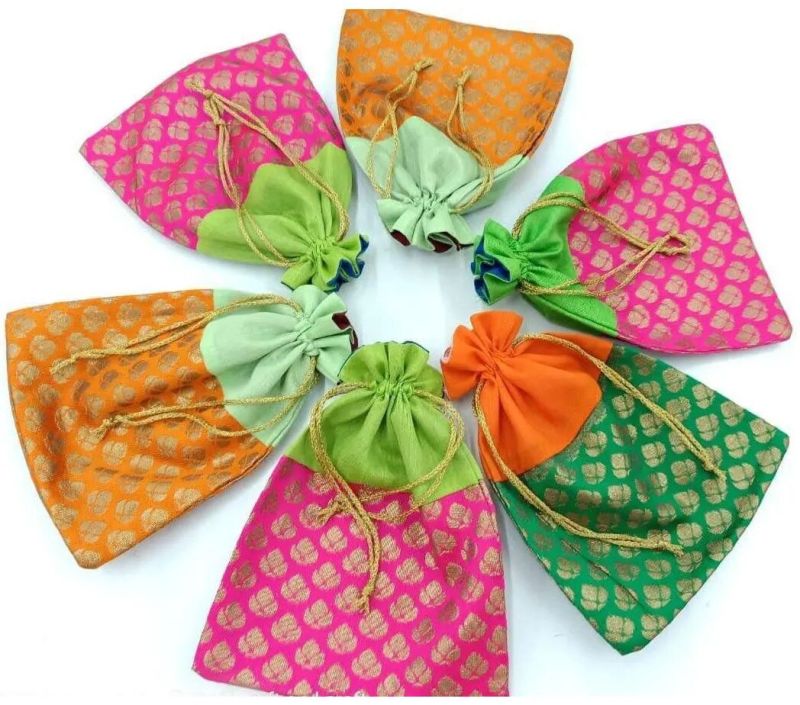 Raw Silk with Brocade Potli Bags