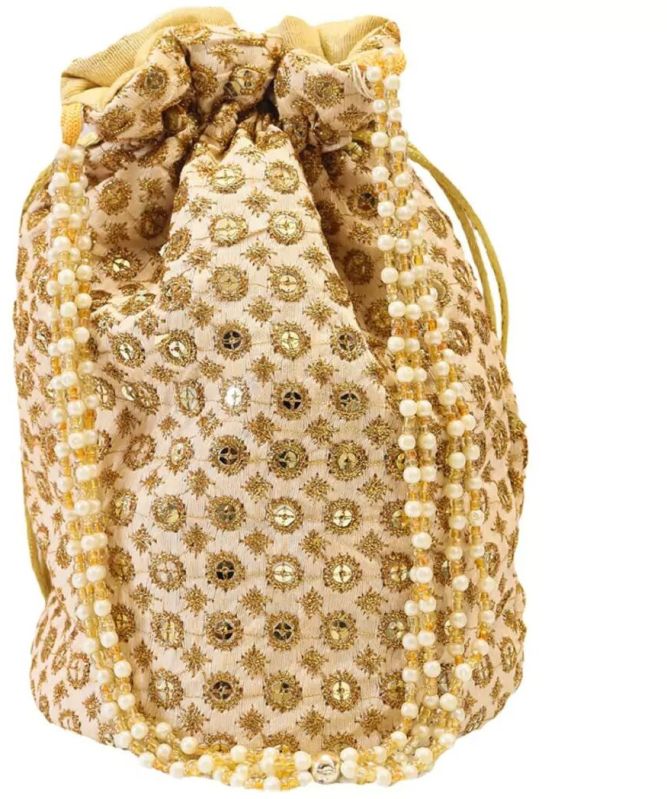 White And Golden Potli Bag
