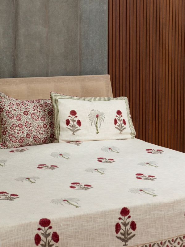 Hand Block Printed Deep Red Poppies Bed Cover