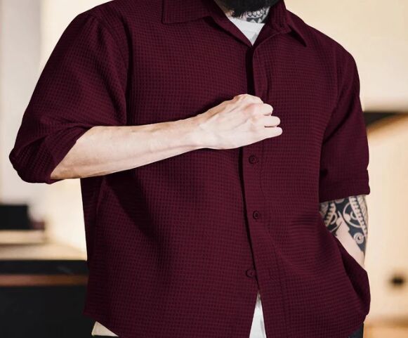 Maroon Long Sleeve Waffle Shirt