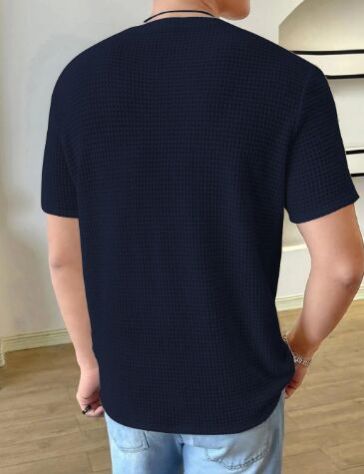 Waffle Navy Blue Half Sleeve Men T-shirt