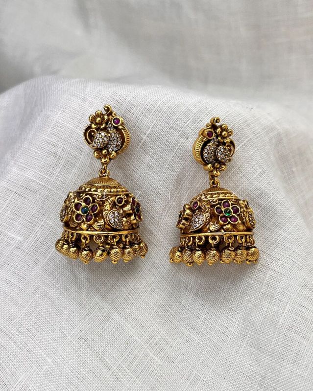 Women Bird Design Antique Earrings with Golden Pearls | AJ313