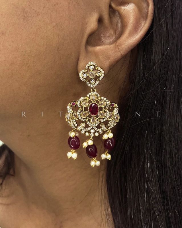 Women Magenta-Red Victorian Inspired AD Earrings | AD305