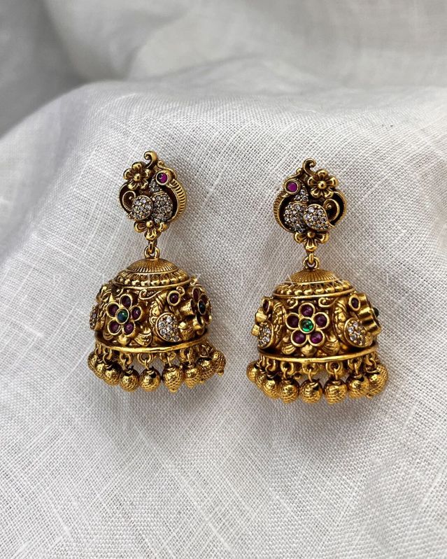 Women Bird Design Antique Earrings with Golden Pearls | AJ313