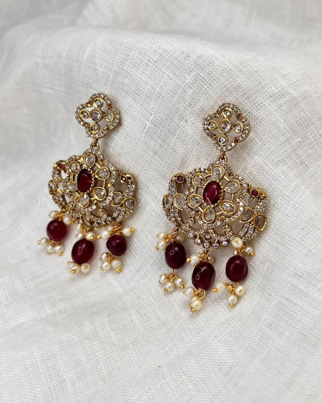 Women Magenta-Red Victorian Inspired AD Earrings | AD305