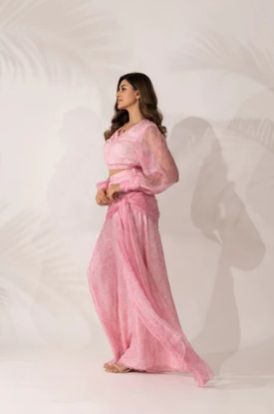 Bemberg Chiffon Cherry Blossom Batwing Sleeves Ladies Top