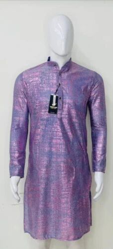 TOWN FBA Silk Solid Zizami Mens Kurta, Color : Blue Festive Wear