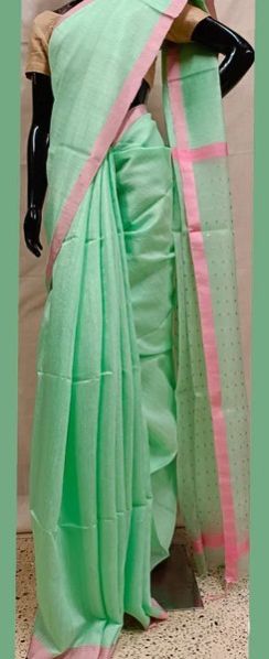 MINT GREEN MATKA SILK SAREE WITH HANDWOVEN SEQUIN ANCHAL