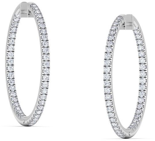 Ladies Round Silver Plated Diamond Hoop Earrings