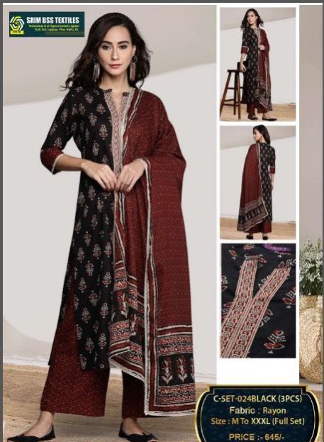 Ladies Designe Printed Rayon Suit Set
