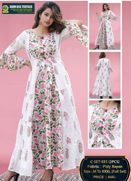 Ladies Printed Poly Rayon Gown