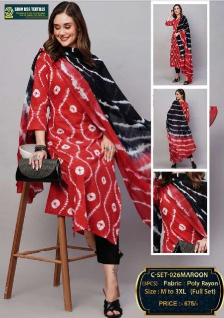 ladies printed poly rayon suit set