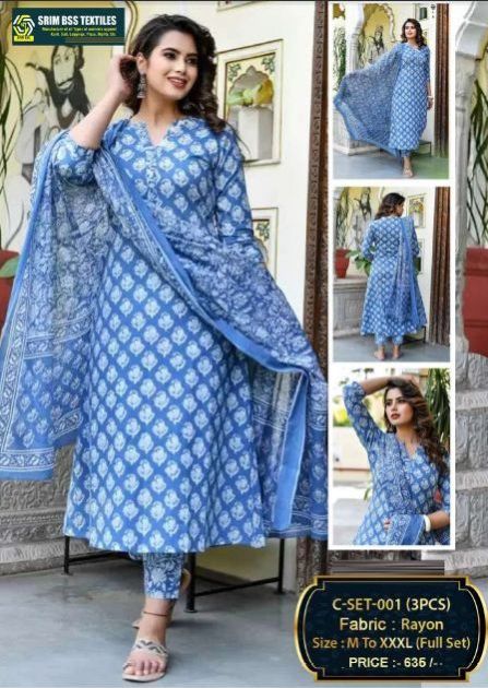 Ladies Sky Blue Rayon Suit Set