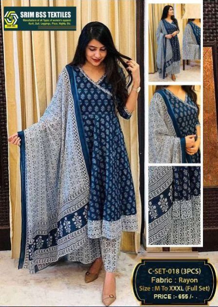 Ladies Blue Rayon Suit Set