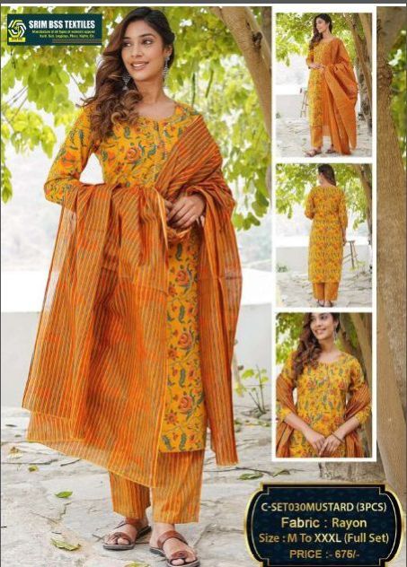 Ladies Stylis Mustard Rayon Suit Set