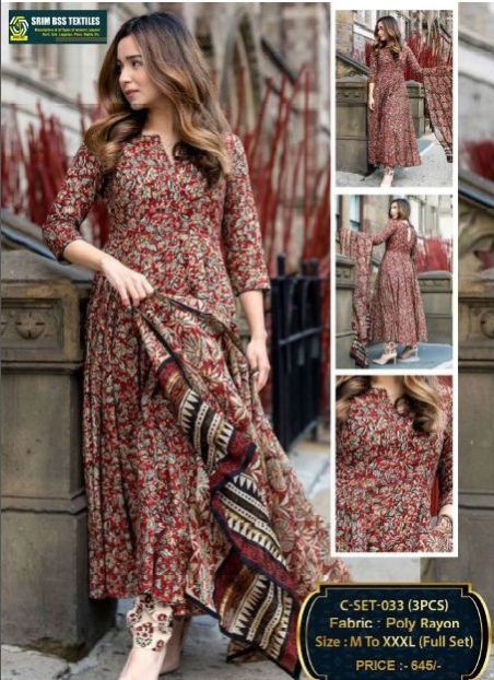 Ladies Stylish Printed Poly Rayon Suit Set