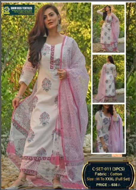 Ladies White & Pink Cotton Suit Set
