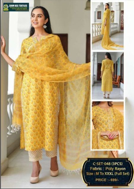 Ladies Yellow Poly Rayon Suit Set