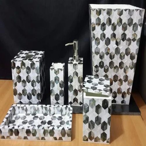 Mother of Pearl Bathroom Set, Color : White, Black