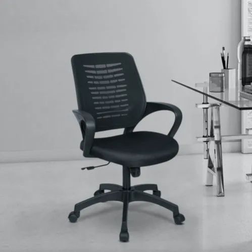 Plain Black Fixed Arms Ergonomic Chair Modern