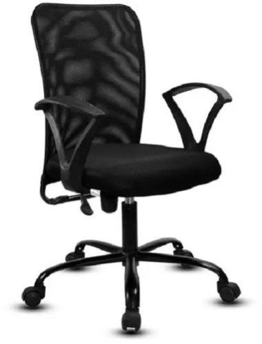 Polished Plain Black Mesh Mid Back Ergonomic Chair Modern