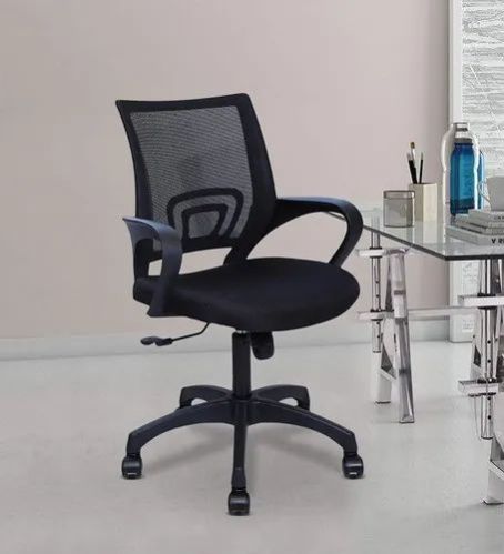 Plain Polished Low Back Mesh Office Revolving Chair, Color : Black