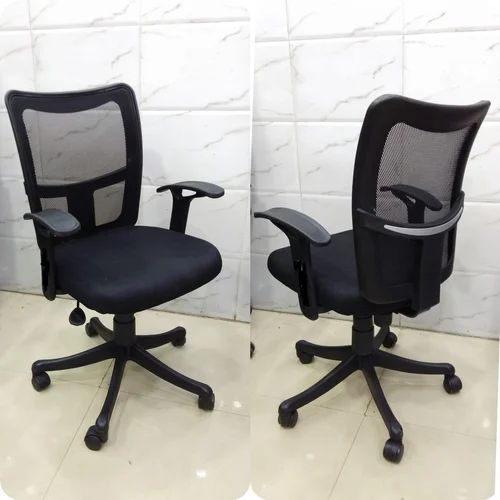 Plain Polished Mesh Black Fixed Arms Revolving Chair Modern