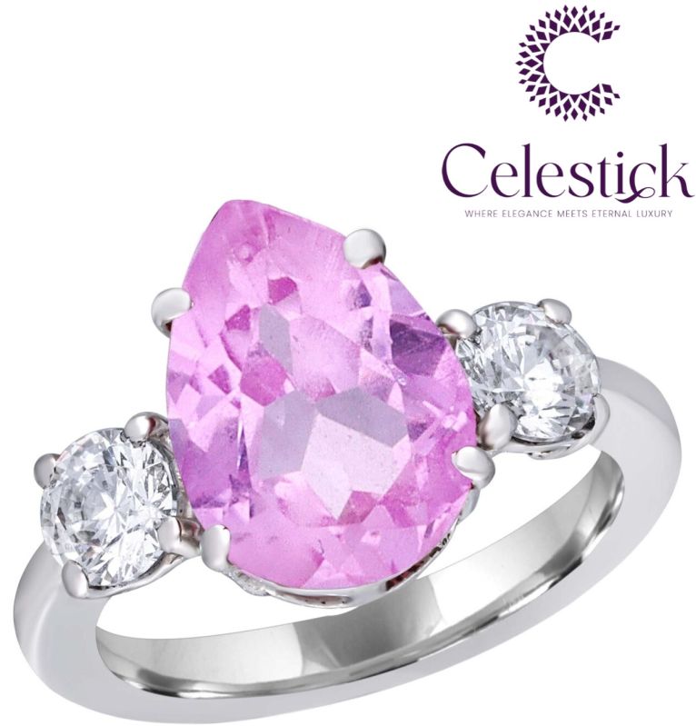 Ladies Pink And Silver Cubic Zirconia Stone Ring