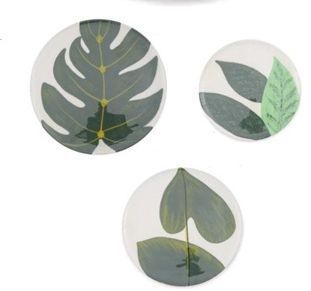 Printed Leaf Shape Ceramic Serving Plate Set