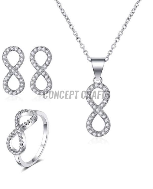 Ladies Fancy Silver Necklace Earring with Ring Set