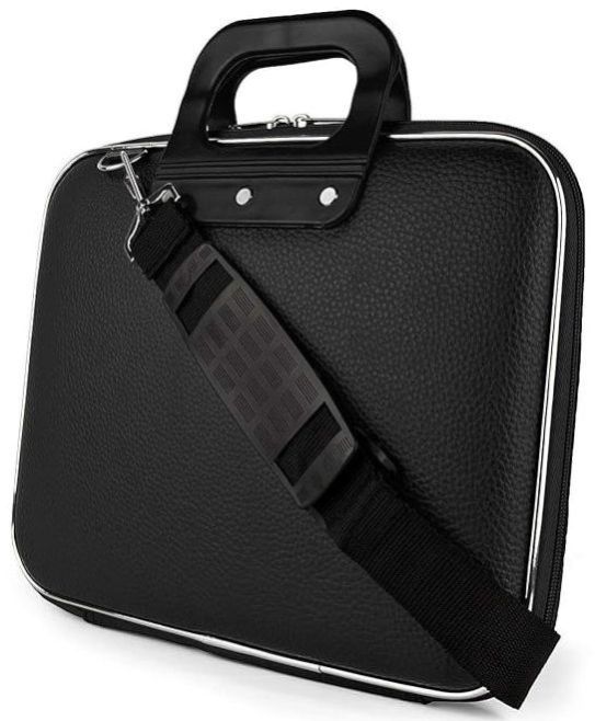 Black Plain PU Leather Laptop Bag