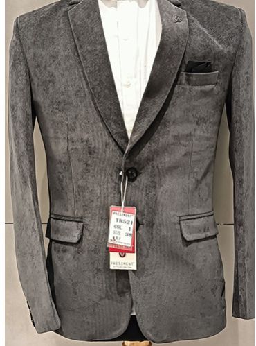 Grey Party Wear Mens Velvet Blazer