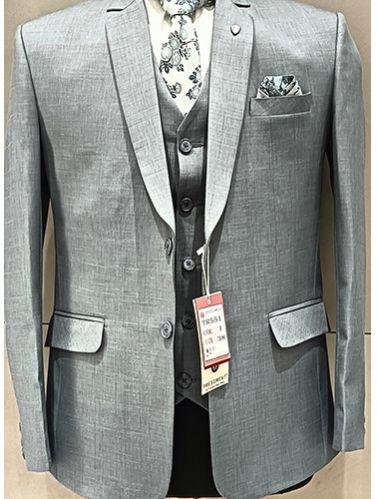 Mens Cotton Grey Three Piece Suit