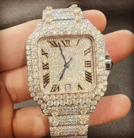 Mens Luxury VVS Moissanite Diamond Iced Out Hip Hop Quartz Watch