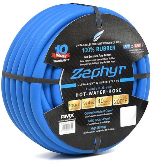 Zephyr Rubber Hot-N-Cold Water / Garden Hose 19mm X 50m Without Fittings (ZW1950WF)