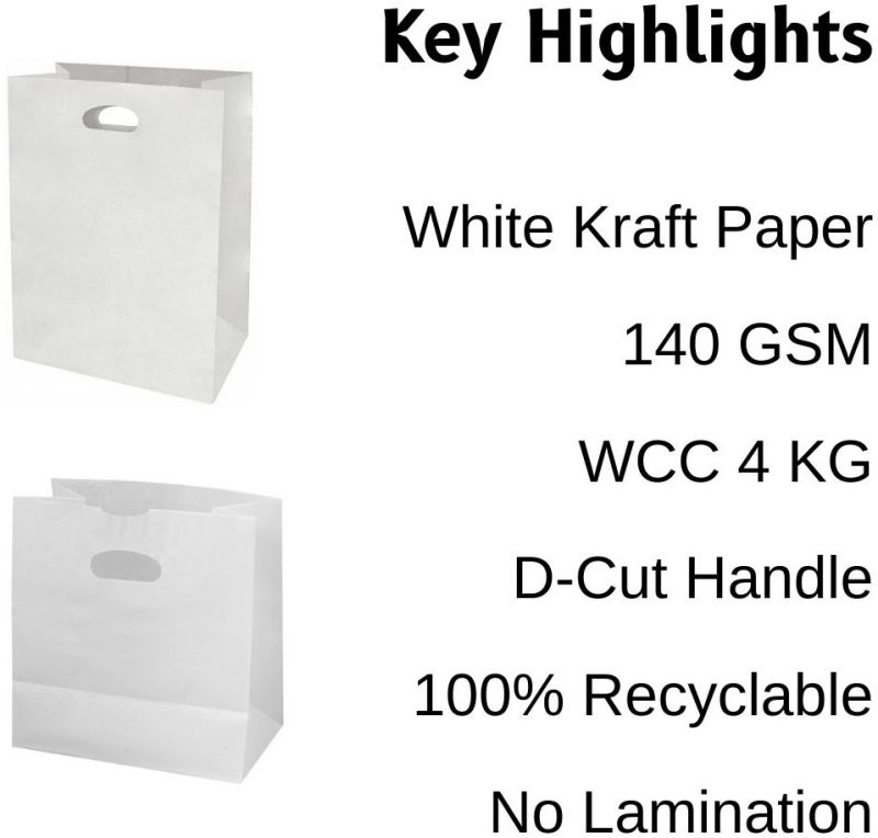 White Kraft Paper Bag with D Cut Handle