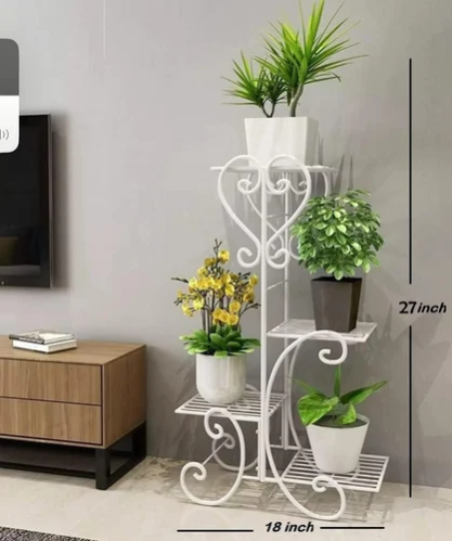 Powder Coating 4 Iron Flower Pot Stand, Color : White for Decoration