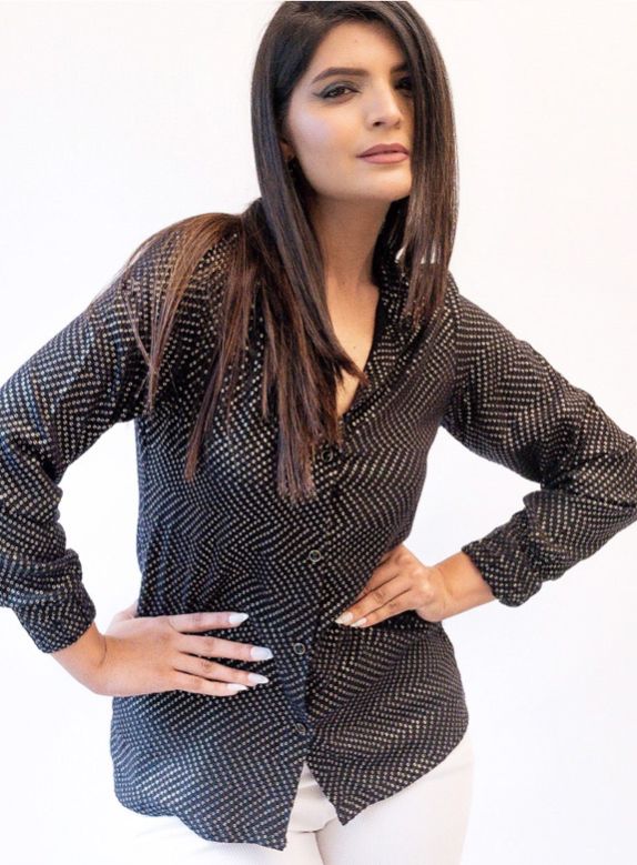 Embroidered Sequin Black Viscose Shirts