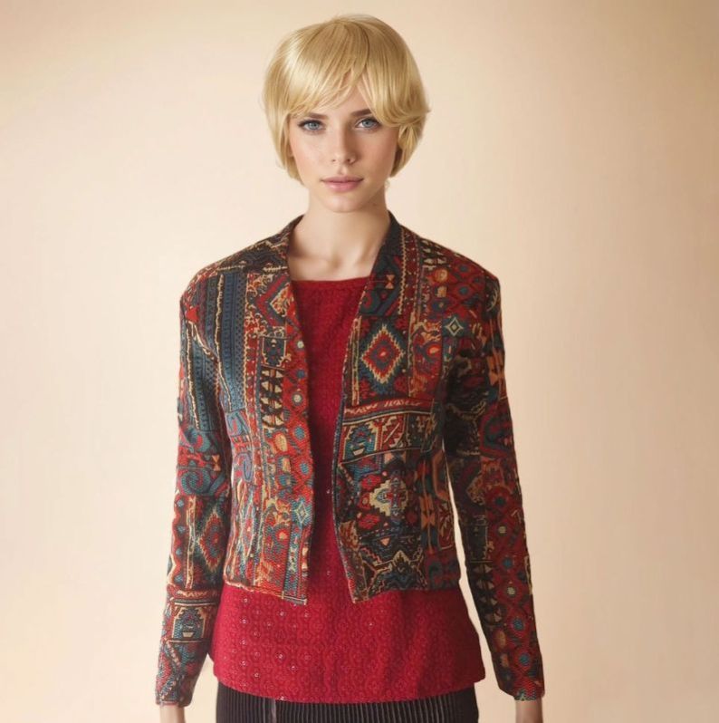 Short Red Embroidered Mirror Work Jacket