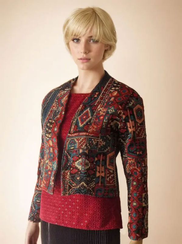 Short Red Embroidered Mirror Work Jacket