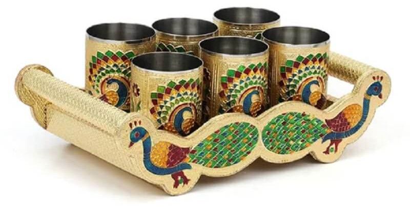 Meenakari Glass Tray Set