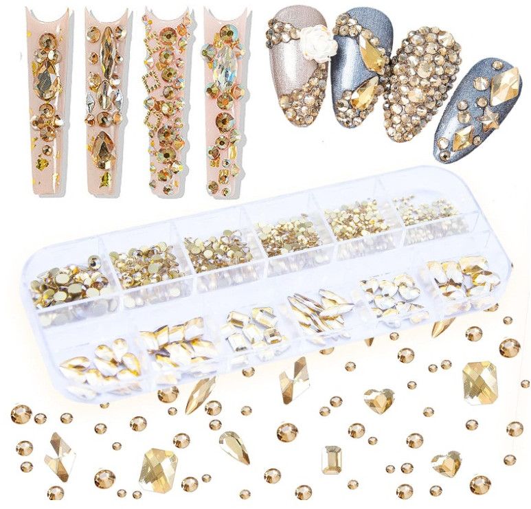 Gold Crystal Rhinestones Nail Art