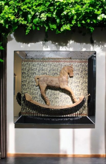 Wooden Rocking Horse Framed  For Decoration